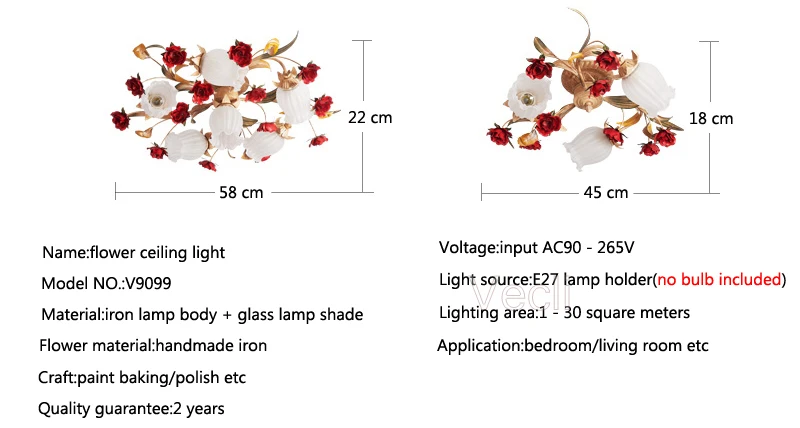 Luzes de Teto para Casamento Nordic Arte Deco Rural Flor Vermelha Planta Lâmpada Led Sala Estar Quarto Iluminação Decorativa Casa 13 Luzes de teto