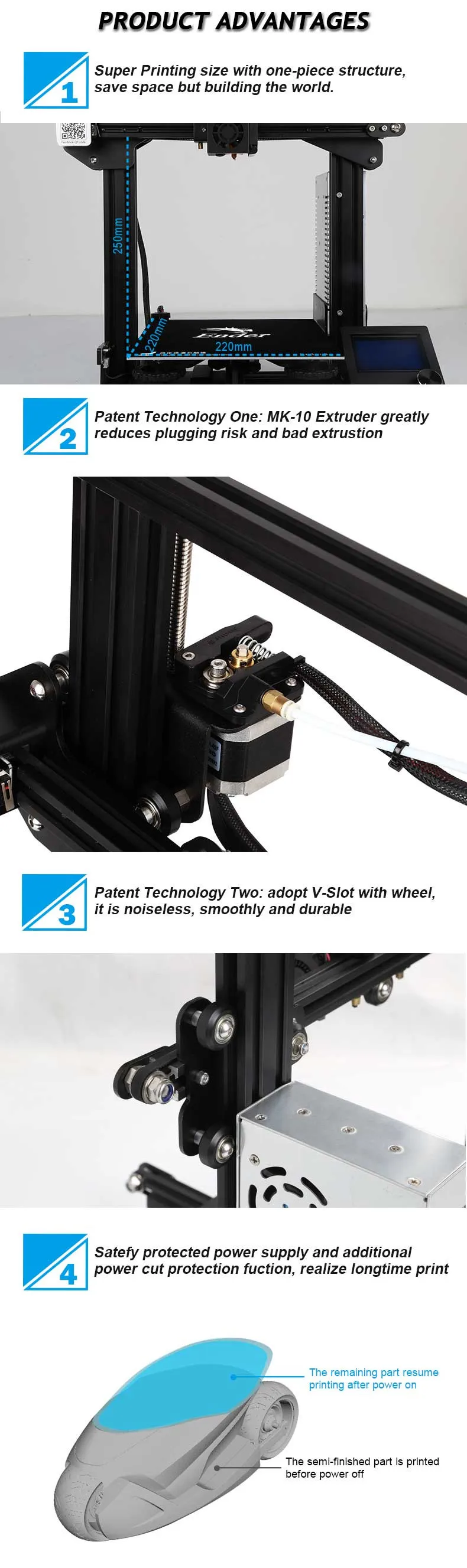 Creality 3d принтер Ender-3 3d Принтер Комплект V-slot I3 FDM технология MK10 экструдер 220x220x250 мм Размер Ender3 3d принтер