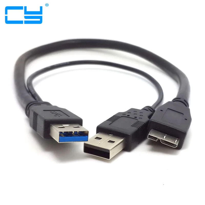 

50cm long cable Two USB3 0 A Male to Micro USB 3 0 B Cable for Mobile HDD With USB Power Supply Cable 1m/3.3ft