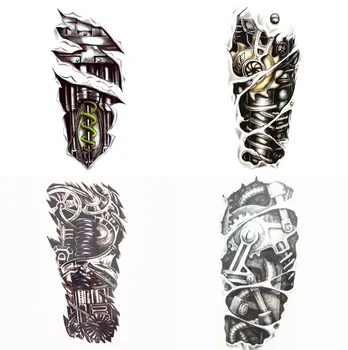 

4 pcs/set 21X15cm Multi-style Hardcore Music Band Tattoo Machine Robot Arm Cool Temporary Tattoo Combo for Cool Tough Guy #012