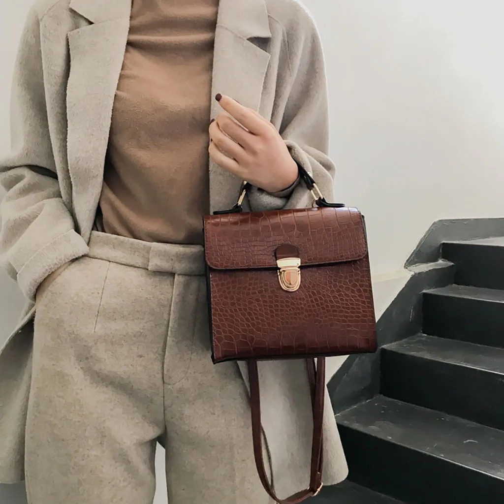new fashion solid brown cartera mujer monedero Women Vintage Crocodile Pattern Bag Wild Shoulder Bag Messenger#L10