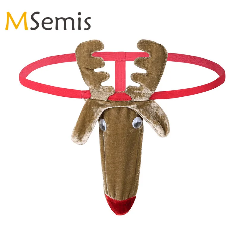 

Men Lingerie Underwear Christmas Reindeer Pattern Panties Gay Jockstrap Bulge Pouch Bikini G-String Thong Men Cosplay Costume