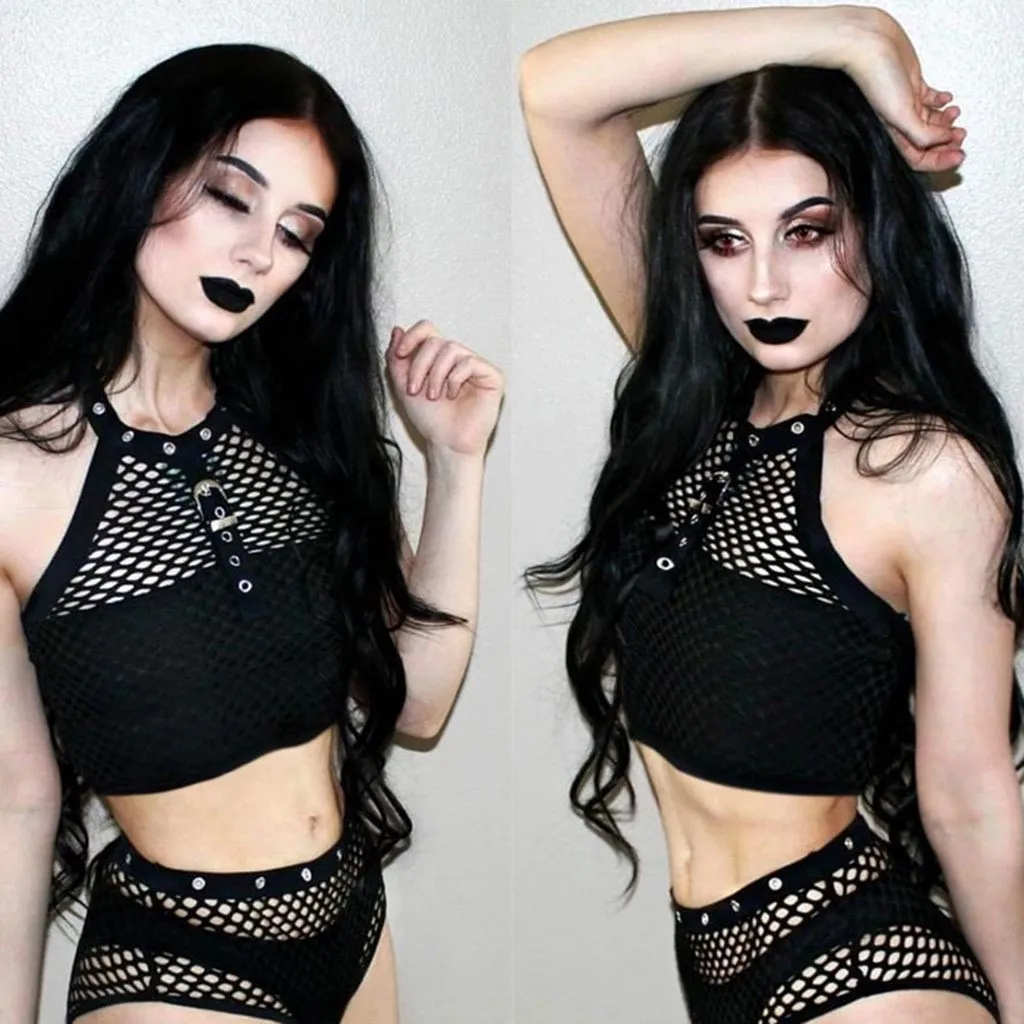 

Women Clothes 2019 Fashion Women's Sexy Solid O-Neck Navel Mesh Perspective Patchwork Casual Top T-Shirts Drop Shipping