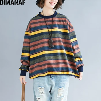 

DIMANAF Women Hoodies Sweatshirt Plus Size Female Pullover Lady Tops Corduroy Print Striped Loose Casual 2019 Spring Clothes 5XL