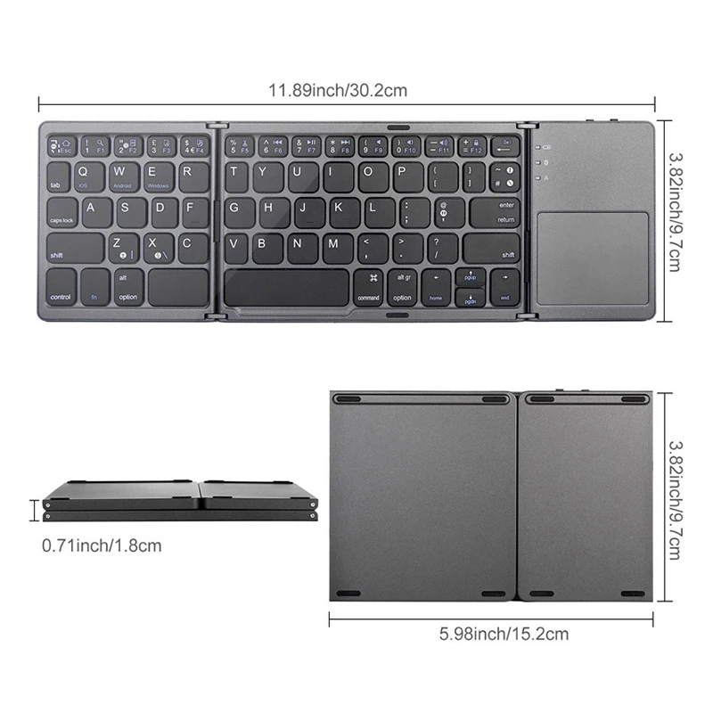 Ingelon Portable Twice Folding Bluetooth Keyboard BT Wireless Foldable Touchpad Foldable Smartphone Mini Windows Keypad for IOS korean computer keyboard