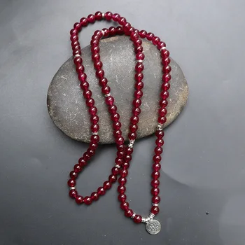 

New Design Women's Bracelet Fashion 108 Mala Strand Bracelet or Necklace Wine Red Natural Stone Tree of Life Yogi Bracelet B44