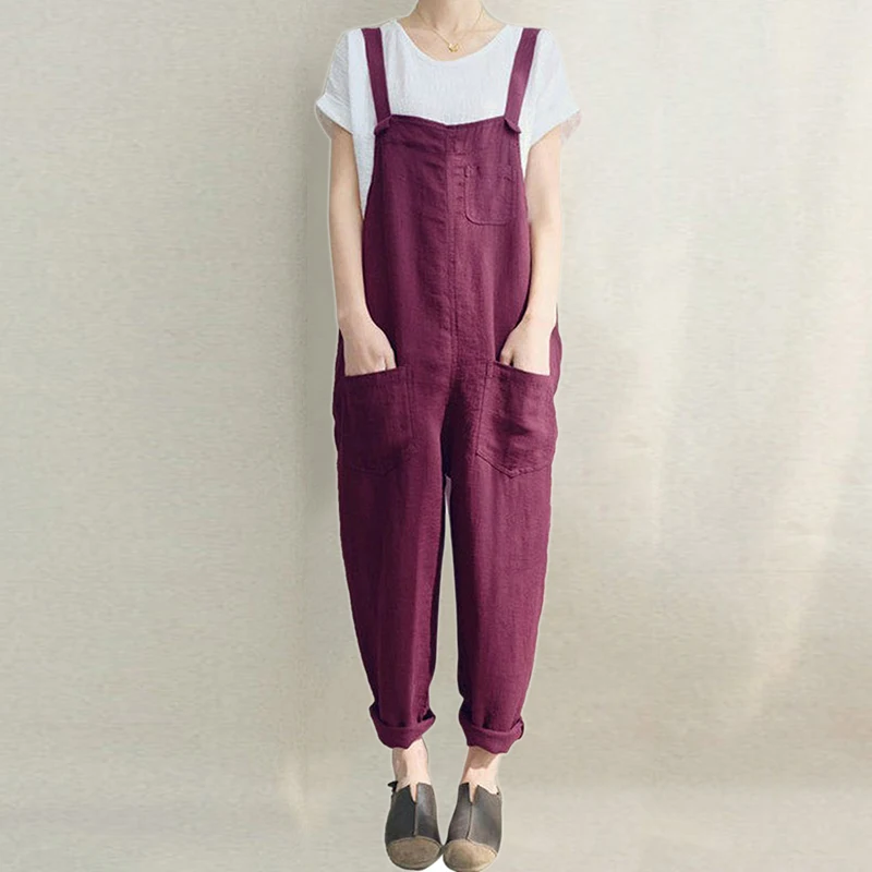New Fashion Cotton Linen Jumpsuit Woman Causal Loose Long Trousers Women Strappy Harem Pants Romper Female Lady Baggy Pants