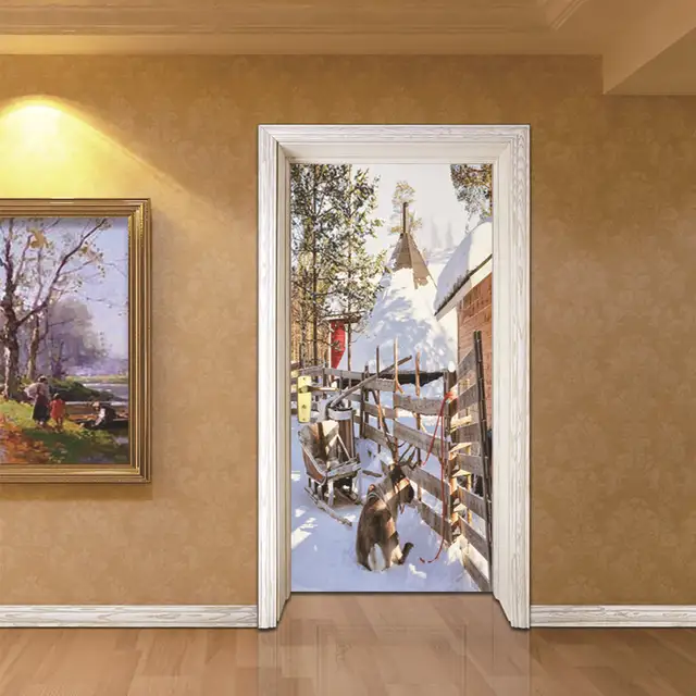 Online Shop 3d Fantasy Christmas Door Sticker Snowman Night Scene