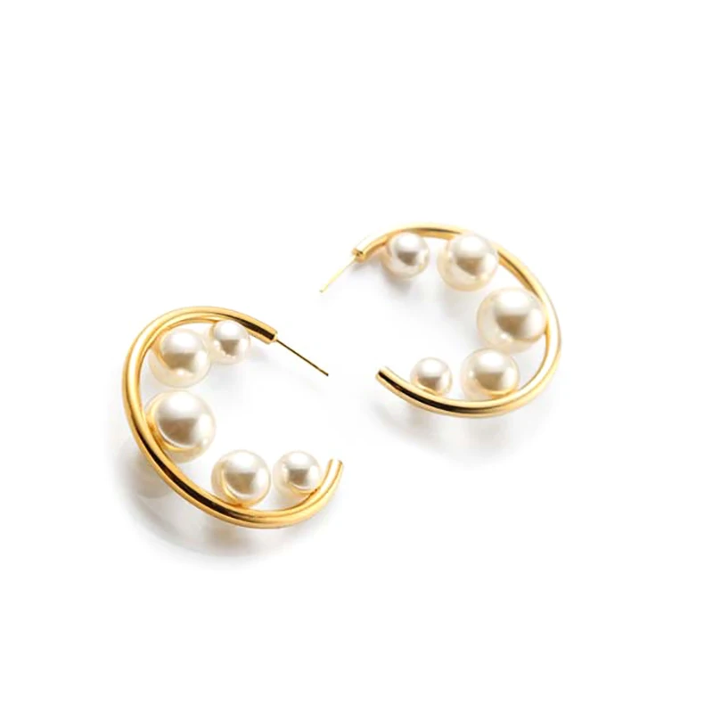 AENSOA, золотые серьги-кольца с большими жемчужинами для женщин, серьги-кольца с несколькими жемчужинами, минималистичные круглые серьги, бижутерия
