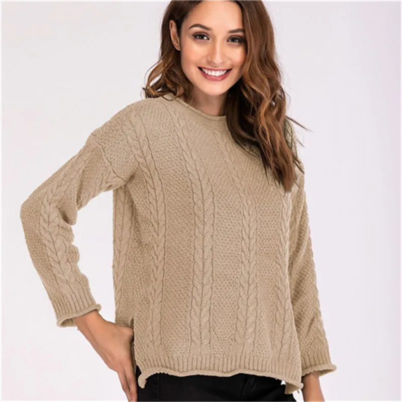 Miyahouse Casual Cotton Loose Women Sweaters Solid Color Knitted 