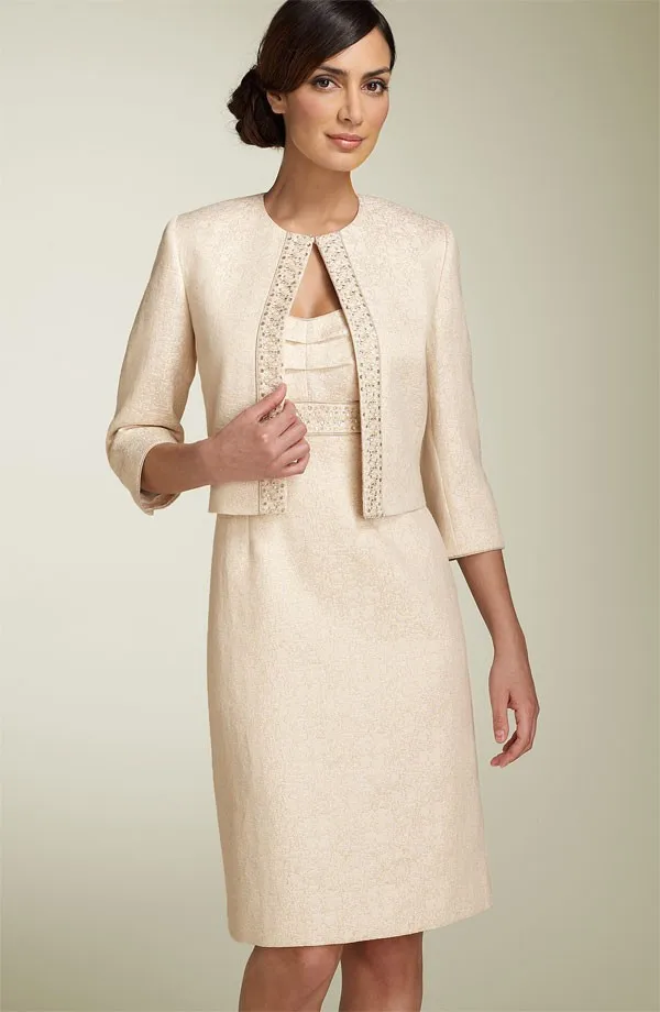 

2014 New Knee Length Mother of The Bride Dresses With Jacket Beading Mother Dresses Party Evening Dresses Vestido De Madrinha