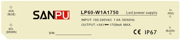 SANPU IP67 Водонепроницаемый Светодиодный драйвер 1750mA 60 Вт постоянный ток AC-DC 9-34 в освещение Трансформатор Переключатель режим питания для Светодиодный s - Цвет: with SANPU Logo