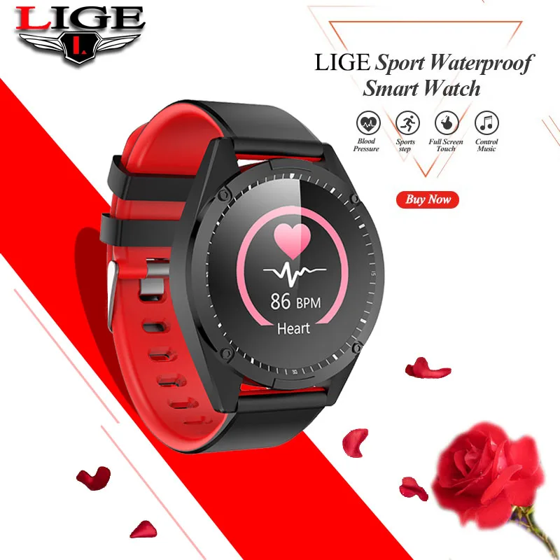 

LIGE ladies smart Bracelet men's sports Watch color single contact round screen heart rate monitoring pedometerpulse watch