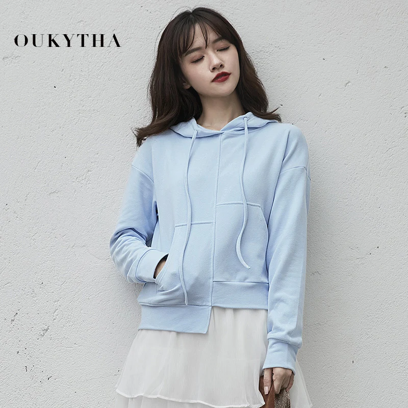 Oukytha 2018 новые осенние толстовки женские свободные длинные рукава карман с