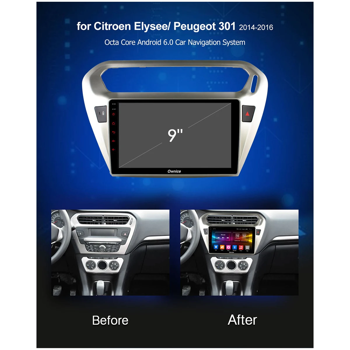 Excellent 9" IPS 1 Din Android 9.0 Car DVD Player For Citroen Elysee Peugeot 301 2014 2015 2016 2017 8 Core 4G RAM+32G ROM GPS DSP CarPlay 1