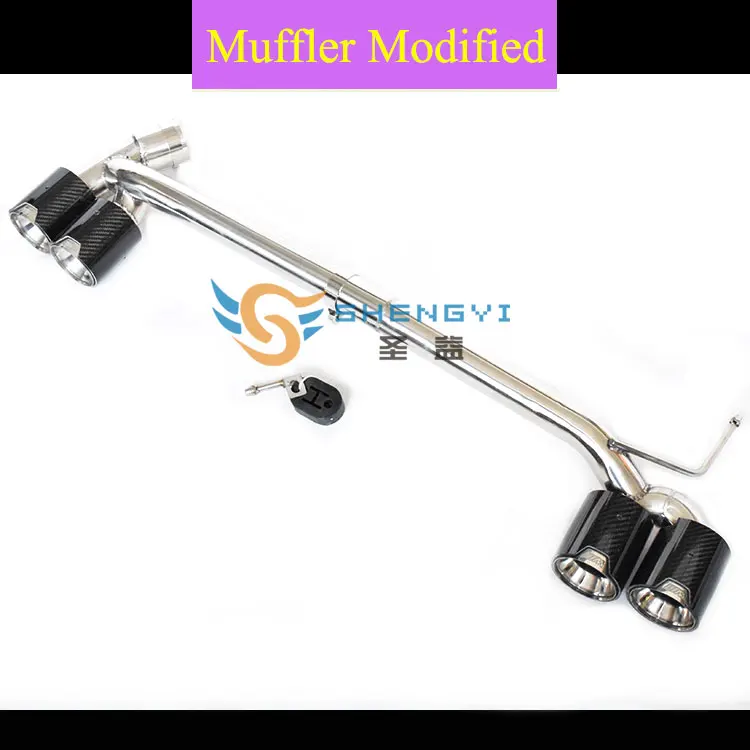 

A set Stainless Steel with Carbon Fiber Bilateral Double Out car exhaust Muffler Tip tail fit BMW 320d 318d 3 series in 13-16