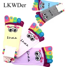 LKWDer/3 пары, лидер продаж, женские милые повседневные носки на пять пальцев с лого команды, детские носки с изображением улыбки для девочек, забавные радужные носки с пальцами
