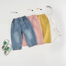 Детские штаны для маленьких мальчиков и девочек, модные джинсовые однотонные повседневные длинные штаны, мягкие хлопковые свободные брюки, одежда для малышей, унисекс