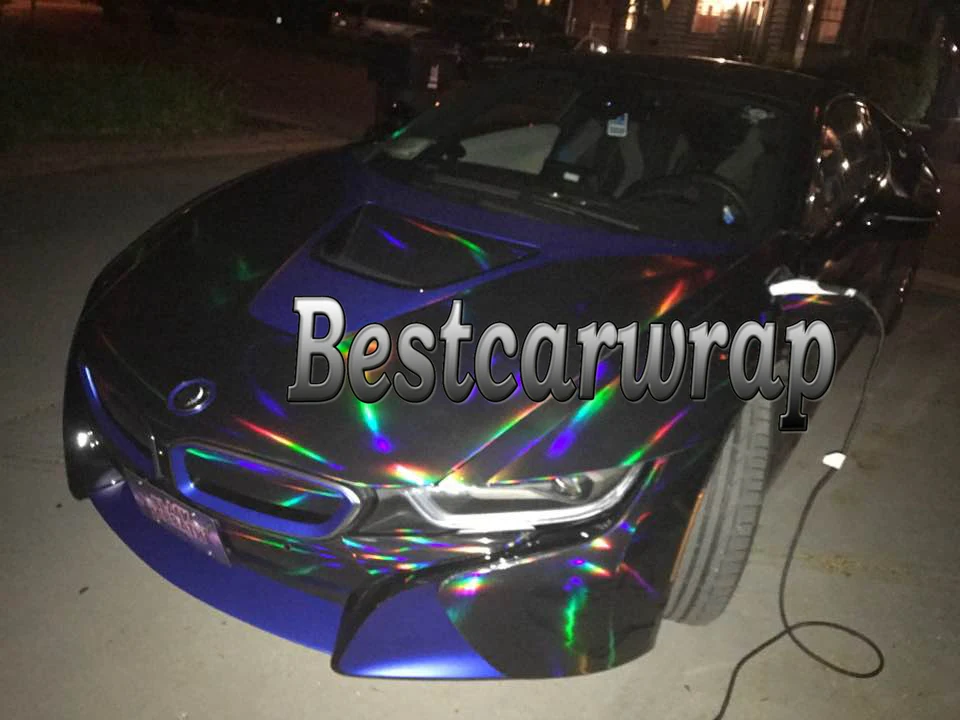 black chrome holographic car wrapping styling  hologram rainbow chrome wraps (4)