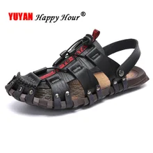 Кожаные сандалии; Мужская обувь; коллекция года; летние мужские пляжные сандалии; нескользящая летняя обувь для отдыха; мужские сандалии на плоской подошве; A1263