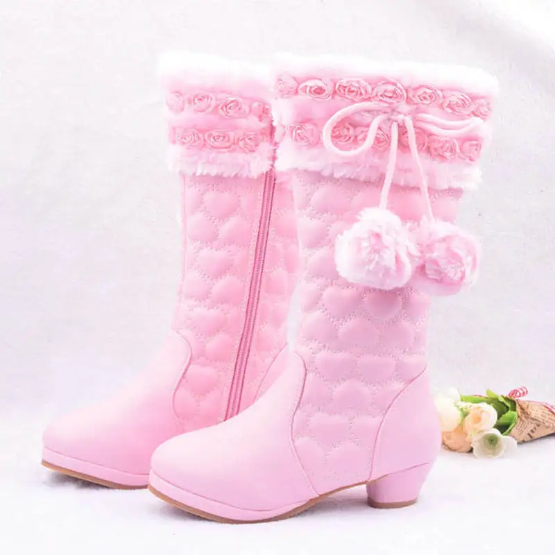 

New Winter warm Kids Children Girls High Boots Fashion Student Leather Boots Snow Children Princess Boots winter warm baby shoe