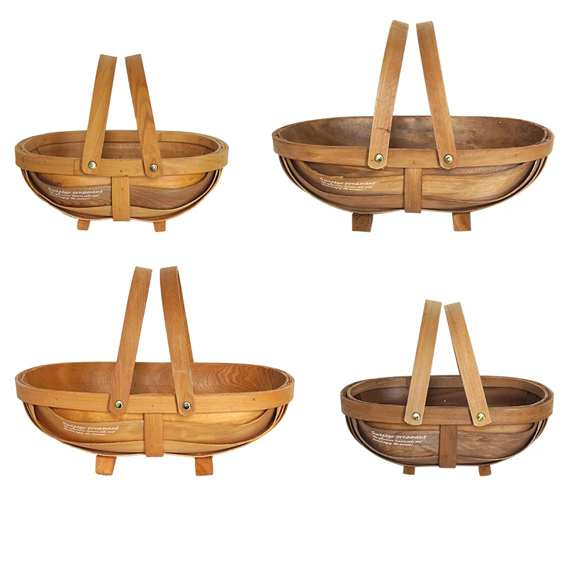  Wood picnic Baskets countryside style cake table decorating tools food photography dinnerware boat 