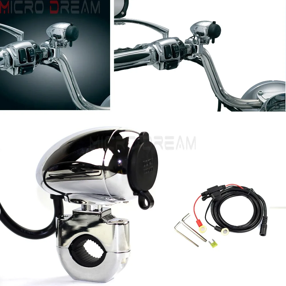Motorcycle Chrome Electrical Power Point 1/" /& 7//8/" Handlebars 12 Volt Lighter