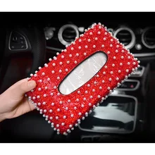 Роскошный Жемчужный автомобильный тканевый ящик с кристаллами и бриллиантами тип коробки для салфеток Держатель для женщин бумажный чехол для полотенец автомобильный чехол стильный