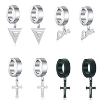 1 пара панк из нержавеющей стали крест треугольные серьги-кольца зажим для женщин и мужчин без пирсинга серебряные черные серьги "любовь" ювелирные изделия E447