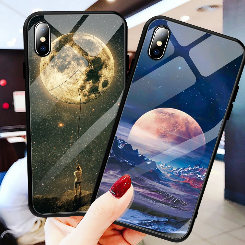Funda para iPhone XS Max XR X 8 funda de silicona delgada trasera de vidrio templado cielo estrellado para iPhone 8 7 plus 6 6 s 8 Plus cubierta Capa Funda para iPhone XS Max XR X 8 funda de silicona delgada trasera de vidrio templado cielo estrellado para iPhone 8 7 plus 6 6 s 8 Plus cubierta Capa