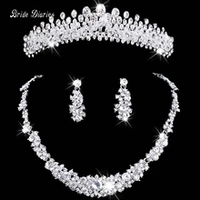 Collar y aretes de joyería nupcial de la tiara Tiara de La Corona Del Rhinestone Accesorios de La Boda Nupcial joyas de cristal
