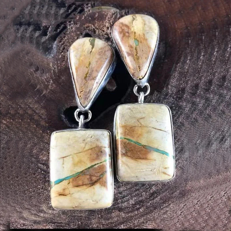 

Vintage Simple Tree Stripe Drop Earrings For Women Resin Natural Stone Female Jewelry Wedding Bohemian Statement Earring O4M012
