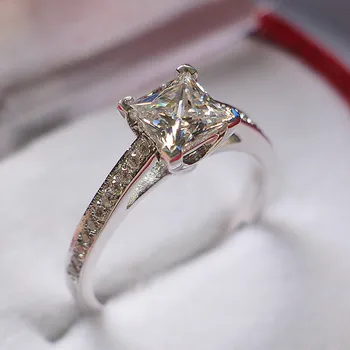

Vintage 1Ct Princess Cut Diamonds Engagement Ring for Her Solid 925 Sterling Silver Ring White Gold Color Jewelry