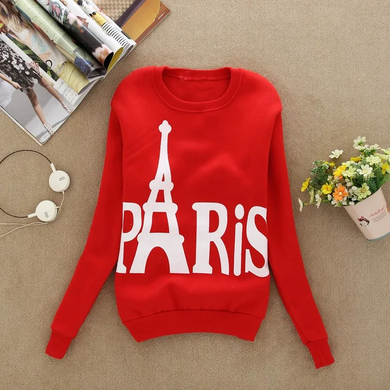 

Scolour Women Blusas 2016 Casual Long Sleeve Tops Paris Printed Pullover Hoodies Couples Lovers Sweatshirt Free Shipping