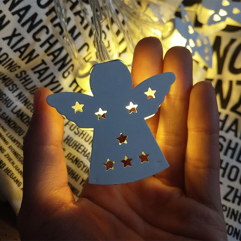 20 LED Warm Wooden Angel Shape String Fairy Light 3 Meter Holiday