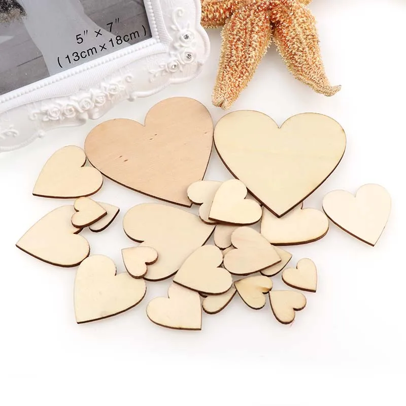 

5Size Mix Size Blank Heart Wood Slices Discs Wedding Ornaments Wooden Heart Shapes Craft Wedding Home Decoration