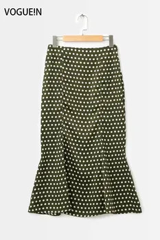 

New Womens Retro Dot Print Zipper Mermaid Style Navy 3 Colors Midi Skirt