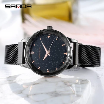 

SANDA Women Quartz Watch New Milan Mesh Steel Ladies Watches Womens Watches Top Brand Relojes Mujer Fashion Diamond
