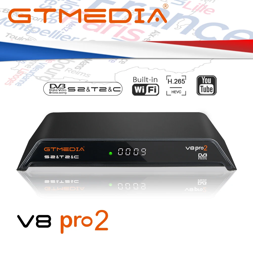 

GTmedia V8 Pro 2 Receptor DVB-S2 DVB-C DVB-T2 Built-in WiFi H.265 Support IPTV PowerVu DRE &Biss key Satellite TV Receiver 1080P