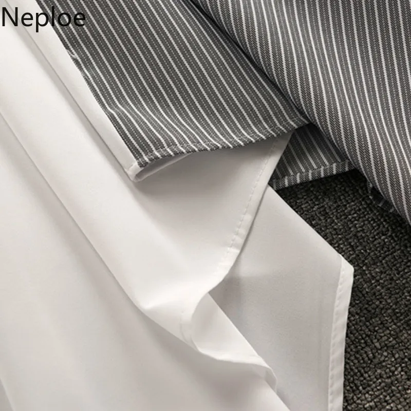 Neploe контрастный цвет Ретро платье женское в полоску с отложным воротником Vestidos