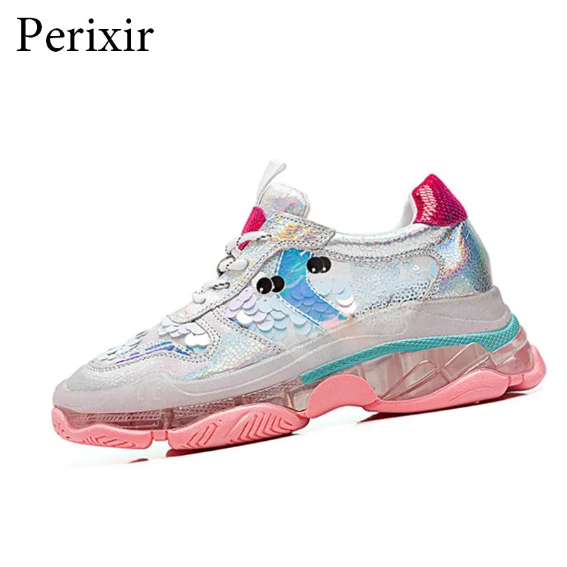 

Perixir Women Glitter Platform Sneakers Quality Woman Sequins Bling Footwear Basket Femme 2019 New Fashion Women Chunky Shoes