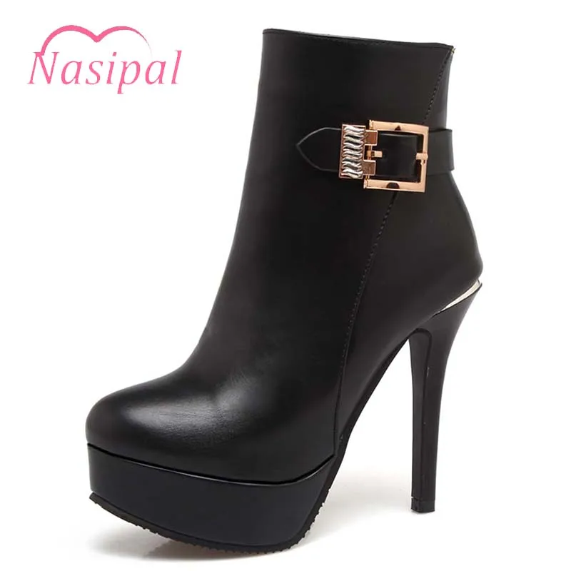 

Nasipal Women Super High Heel Platform Sexy Women's Boots Patent Leather Shoes Woman Stiletto Boots Party Wedding Ankle Boots