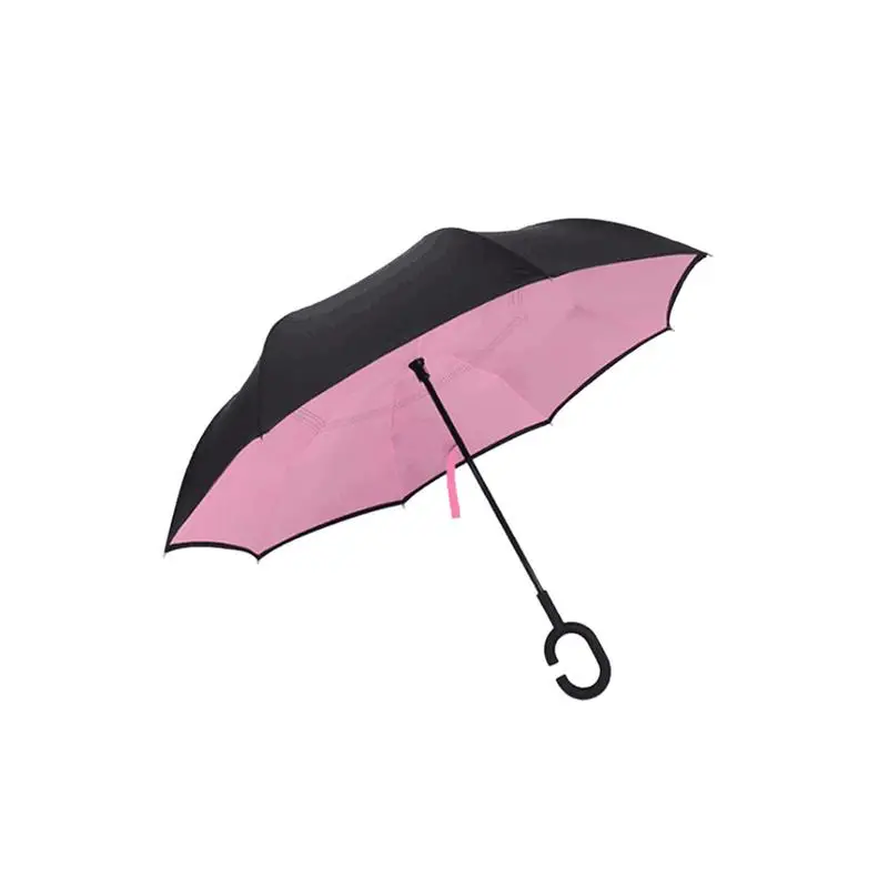 Двухслойный обратный зонтик ленивый зонтик Анти-брызг двухслойный C Ручка свободный автомобильный обратный зонтик водонепроницаемый прямой U - Цвет: Розовый