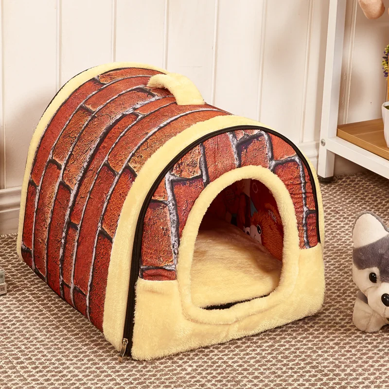 Домик для домашнего животного-собаки кровать с коврик с принтом Складная Собака Кошка Кровать подстилка для лежанки для маленьких средних собак Портативный Путешествия питомников Корзины Сумки