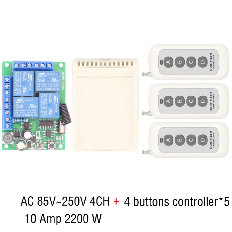 433 МГц универсальный пульт дистанционного управления 110 В 220 в 250 в 2200 Вт 4CH релейный модуль приемника 4 кнопки дистанционного управления светильник для гаражной двери переключатель - Цвет: 1 Receiver 3 B