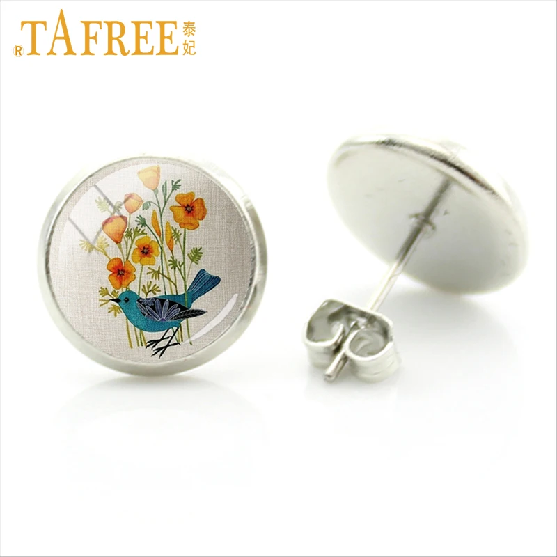 TAFREE A Big Tree Picture Stud Earrings on the pink background Vintage Flower earring Wintersweet Cherry Blossom jewlery A765|stud earrings|earring