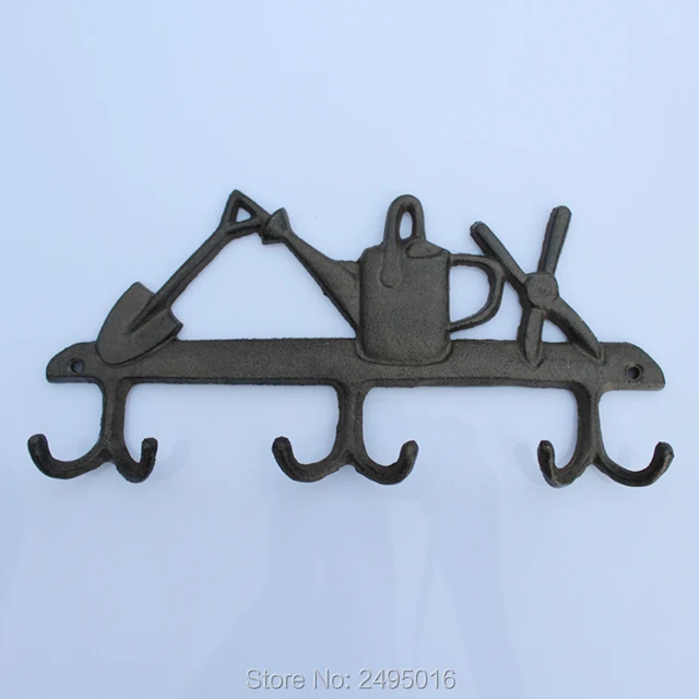 Vintage Garden Tools Hook Hanger Rustic Cast Iron Wall With 3 Vintage Garden Tools Hook Hanger Rustic Cast Iron Wall With 3 Decorative Hooks