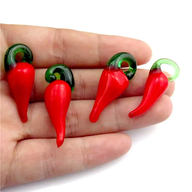 5pcs Hot Pepper Glass Charms DIY Jewelry Making Supplies Vegetables Plant Food Shape Pendant Charms 21879