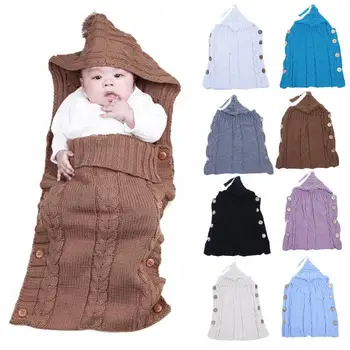 

Newborn Swaddle Blanket Baby Wrap Warm Wool Crochet Knitted Sleeping Bags Baby Envelope Sleepsacks Sleeper for Bedding Stroller