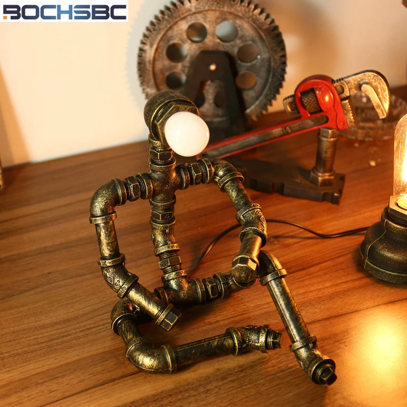 BOCHSBC Robot Design Настольные светильники Лофт Железная Труба Настольная лампа с